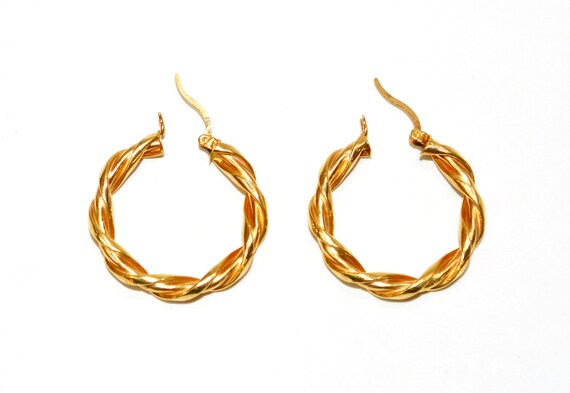 14K Solid Gold Chunky Hoop Earrings: Vintage Estate Jewelry View 3