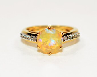 Natural Jelly Opal & Diamond Ring 14K Solid Gold 1.28tcw Gemstone Ring Women's Ring Birthstone Ring Engagement Ring Fine Jewelry Jewellery