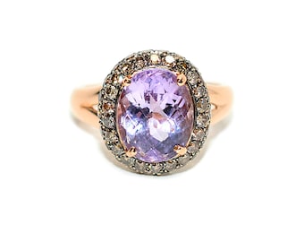Natural Amethyst & Diamond Ring 14K Rose Gold 4.63tcw Statement Ring Cocktail Ring Birthstone Ring Fancy Ring Purple Ring February Ring