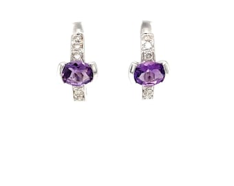 Natural Amethyst & Diamond Earrings 18K Solid White Gold 2.08tcw Hoop Earrings Cocktail Earrings Statement Earrings Womens Earrings Huggies