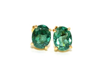 Natural Paraiba Tourmaline Earrings 10K Solid Gold 2.36tcw Gemstone Earrings Solitaire Earrings Stud Earrings Birthstone Statement Earrings