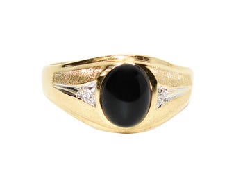 Natural Onyx & Diamond Ring 10K Solid Gold .02tcw Men's Ring Onyx Ring Statement Ring Cocktail Ring Vintage Ring Estate Ring Estate Jewelry