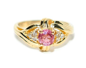 Padparadscha Sapphire & Diamond Ring: 14K Gold Vintage Fine Jewelry