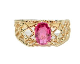 Natural Rubellite Ring 14K Solid Gold 1.03ct Pink Tourmaline Ring Antique Ring Vintage Solitaire Ring Women's Ring Birthstone Ring Jewelry