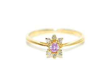 Natural Padparadscha Sapphire & Diamond Ring 14K Solid Gold .19tcw Diamond Halo Rink Pink Gemstone Ring September Birthstone Promise Ring