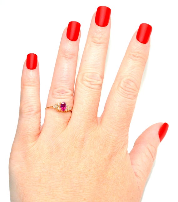 Vintage 14K Gold Ruby Diamond Ring: July Birthsto… - image 2