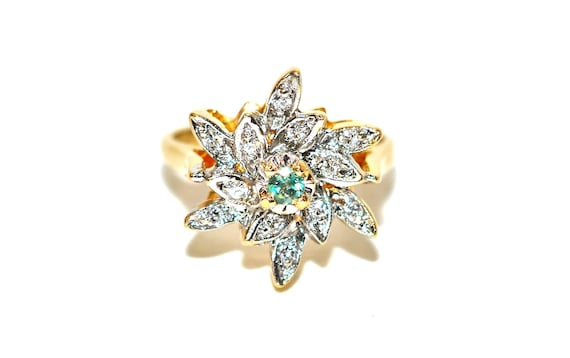 Natural Alexandrite & Diamond Ring 14K Solid Gold… - image 1