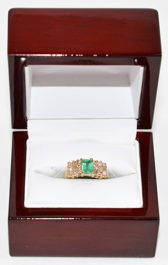 Natural Colombian Emerald & Diamond Ring 14K Soli… - image 10