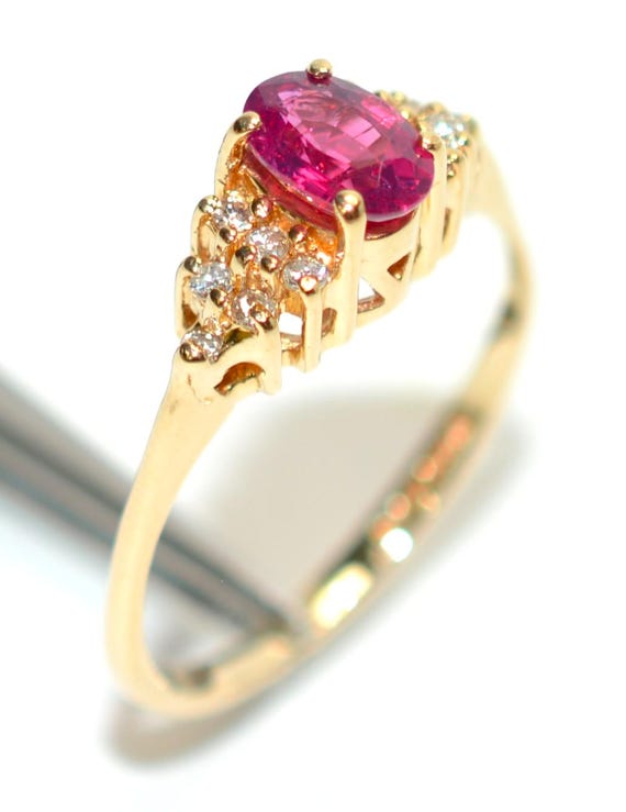 Vintage 14K Gold Ruby Diamond Ring: July Birthsto… - image 4