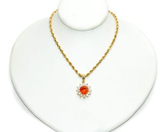 10K Solid Gold Spessartine Garnet Diamond Pendant Necklace (2.27tcw)