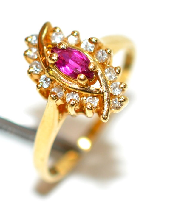 14K Gold Ruby & Diamond Ring: Marquise Gemstone, … - image 4