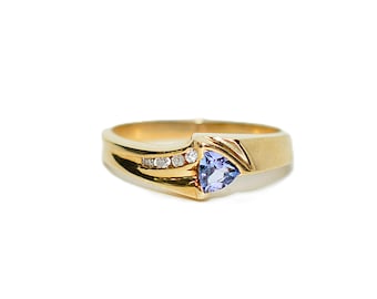 Natural Tanzanite & Diamond Ring 10K Solid Gold .34tcw Gemstone Ring Birthstone Ring Statement Ring Cocktail Ring Tanzanite Ring Estate