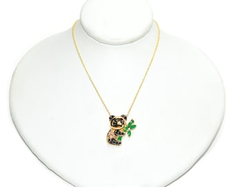 LeVian Panda Bear Natural Diamond Pendant Necklace .23tcw 14K Solid Gold Black Diamond Rare Collectors Le Vian Land Collection