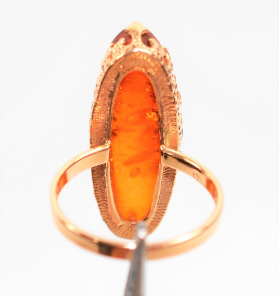 Natural Amber Ring 14K Solid Rose Gold Antique Ar… - image 7