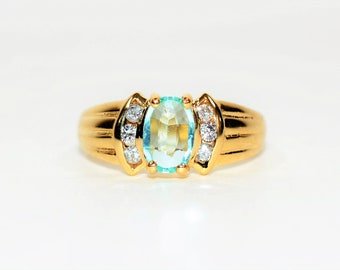 Natural Paraiba Tourmaline & Diamond Ring 14K Solid Gold .64tcw Gemstone Jewellery Women's Ring Birthstone Ring Statement Ring Fine Jewelry