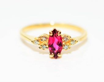 Natural Ruby & Diamond Ring 14K Solid Gold .56tcw Ruby Ring Marquise Ring Gemstone Ring July Birthstone Engagement Ring Women's Ring Estate