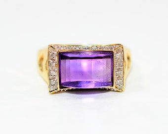 Natural Amethyst & Diamond Ring 14K Solid Gold 3.56tcw Statement Ring Birthstone Ring Cocktail Ring Friendship Ring Promise Ring Womens Ring