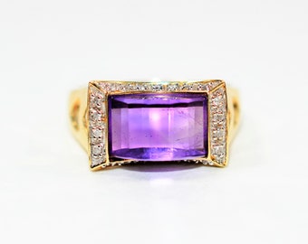 Natural Amethyst & Diamond Ring 14K Solid Gold 3.56tcw Statement Ring Birthstone Ring Cocktail Ring Friendship Ring Promise Ring Womens Ring