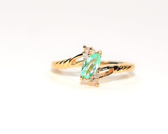 Natural Paraiba Tourmaline & Diamond Ring 14K Solid Gold .37tcw Birthstone Gemstone Jewelry Fine Jewellery Women’s Ring