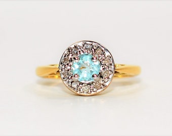 Natural Paraiba Tourmaline & Diamond Ring 18K Solid Gold .60tcw Gemstone Fine Halo Women’s Ring Ladies Ring Engagement Ring Estate Jewelry