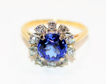 Certified Natural D'Block Tanzanite & Diamond Ring 14K Solid Gold 2.92tcw Engagement Ring Statement Ring Cocktail Ring Womens Ring Jewellery