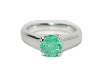 Natural Colombian Emerald Ring 14K White Gold 1.17ct Gemstone Ring Statement Ring Birthstone Ring Vintage Ring Women's Ring Estate Jewellery