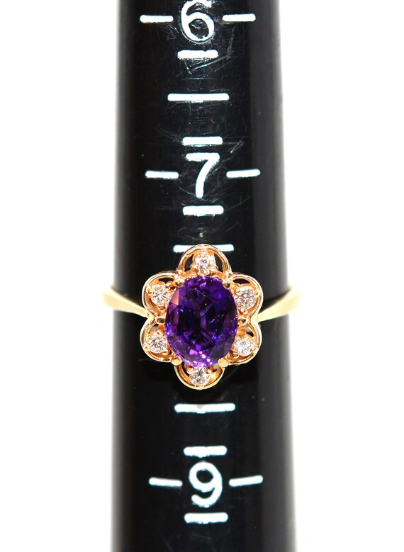 14K Gold Amethyst Diamond Ring: February Birthsto… - image 7