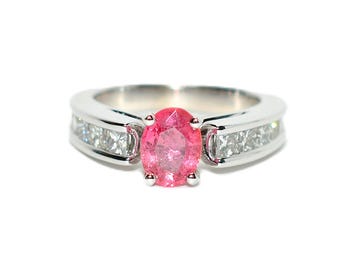 Certified Natural Padparadscha Sapphire & Diamond Ring 14K White Gold 1.98tcw Engagement Ring Wedding Bridal Jewelry Vintage Ring Statement