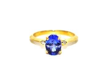 Certified Natural D'Block Tanzanite & Diamond Ring 18K Solid Gold 1.94tcw Gemstone Ring Birthstone Ring Engagement Ring Cocktail Ring Estate