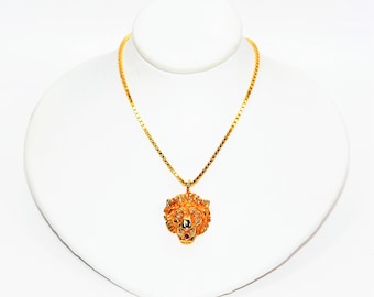 Natural Diamond & Ruby Necklace 14K Solid Gold .05tcw Lion Necklace Gemstone Necklace Statement Necklace Pendant Necklace Birthstone Pendant