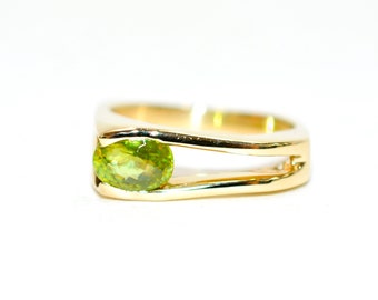 Natural Sphene Ring 14K Solid Gold Ring 1.12ct Gemstone Ring Titanite Ring Solitaire Ring Yellow Green Ring Square Ring Ladies Ring Jewelry