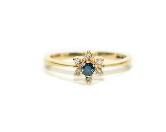 Natural Benitoite & Diamond Ring 10K Solid Gold .14tcw Rare Gemstone Statement Ring Vintage Estate Jewelry