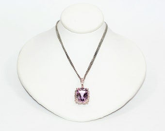 Natural Amethyst & Diamond Necklace 14K Solid White Gold  7.46tcw Pendant Necklace Statement Necklace Cocktail Necklace Multi-Strand Estate