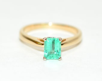 Natural Colombian Emerald Ring 14K Solid Gold .71ct Gemstone Ring Statement Ring Birthstone Ring Vintage Ring Women's Ring Estate Jewellery