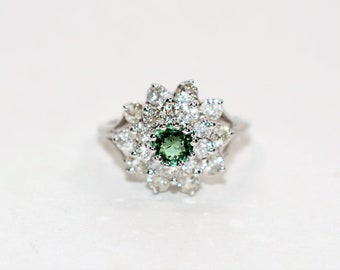 Natural Paraiba Tourmaline & Diamond Ring 14K Solid White Gold 2.46tcw Diamond Halo Ring Flower Ring Statement Ring Cocktail Ring Fine Jewel