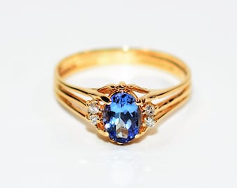 Natural Tanzanite & Diamond Ring 14K Solid Gold .88tcw Gemstone Ring Statement Ring Ladies Ring Women's Ring December Birthstone Ring Estate