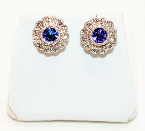 Natural D'Block Tanzanite & Diamond Earrings 14K … - image 9