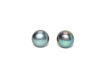 Natural Tahitian Pearl Earrings 14K Gold Earrings Solitaire Earrings Stud Earrings Vintage Estate October Birthstone Gray Pearl Jewelry