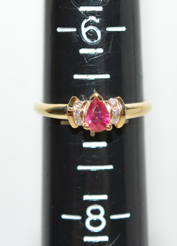 14K Gold Pear Ruby & Diamond Ring: Vintage Estate… - image 7