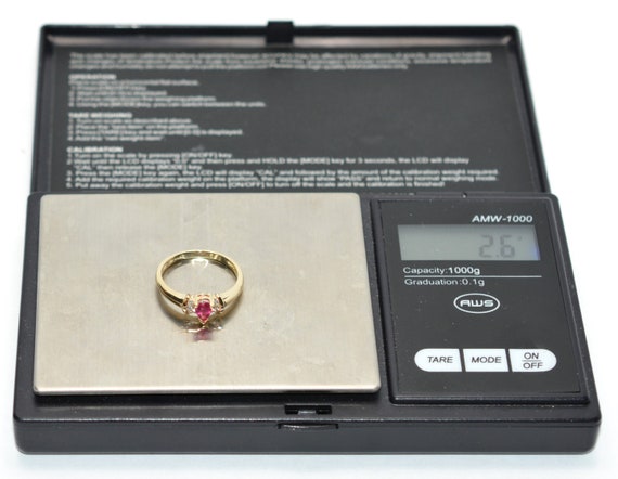 14K Gold Pear Ruby & Diamond Ring: Vintage Estate… - image 8