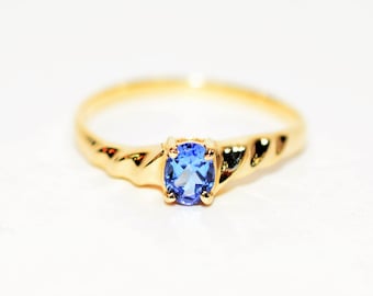 Natural Tanzanite Ring 10K Solid Gold .37ct Solitaire Ring Statement Ring Gemstone Ring Stackable Ring Engagement Ring December Birthstone