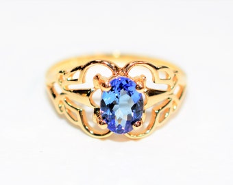 Natural Tanzanite Ring 14K Solid Gold .80ct Solitaire Ring Gemstone Ring December Birthstone Ring Vintage Ring Fine Jewelry Estate Jewellery