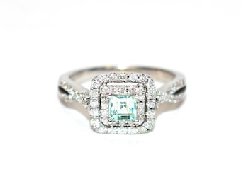 Natural Paraiba Tourmaline & Diamond Ring 10K White Gold .53tcw Blue Gemstone Engagement Bridal Wedding Cocktail Ring Statement Ring Estate