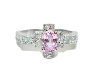 Natural Padparadscha Sapphire & Diamond Ring 14K Solid White Gold 1.13tcw Engagement Ring Pink Ring Gemstone Ring Statement Ring Birthstone