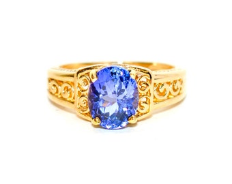 Certified Natural Tanzanite Ring 14K Solid Gold 2.69ct Solitaire Ring Vintage Ring December Birthstone Ring Estate Jewelry Jewellery