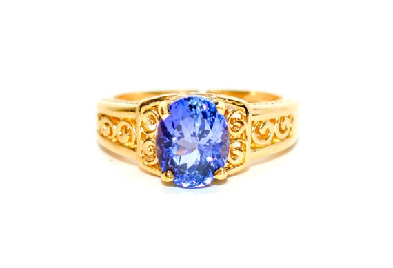 Certified Natural Tanzanite Ring 14K Solid Gold 2… - image 1