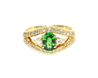 Natural Tsavorite Garnet & Diamond Ring 14K Solid Gold Ring 1.05tcw Garnet Ring Green Ring Birthstone Ring Cocktail Ring Fine Statement Ring