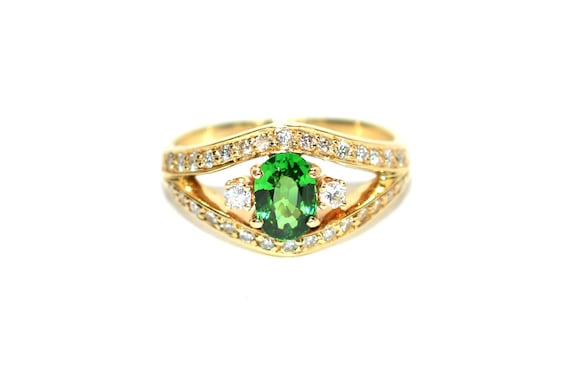Tsavorite Garnet & Diamond Ring: 14K Gold Green Gemstone Statement