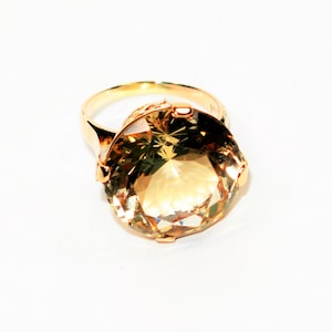 Natural Smoky Quartz Ring 14K Solid Gold 17.13ct Smoky Topaz Ring Solitaire Ring Cocktail Ring Statement Ring Birthstone Ring Women&#39;s Ring