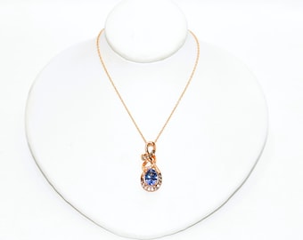 LeVian Natural Tanzanite & Fancy Diamond Necklace 14K Rose Gold 1.51tcw LeVian Necklace Tanzanite Necklace Designer Violet Fine Estate Jewel